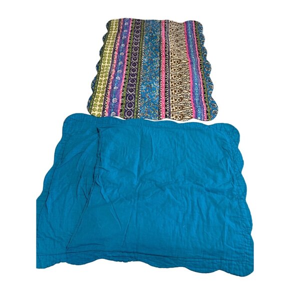 Two Chezmoi Collection Odette Boho Chic Quilted Scalloped Standard Cotton Shams - Picture 2 of 10